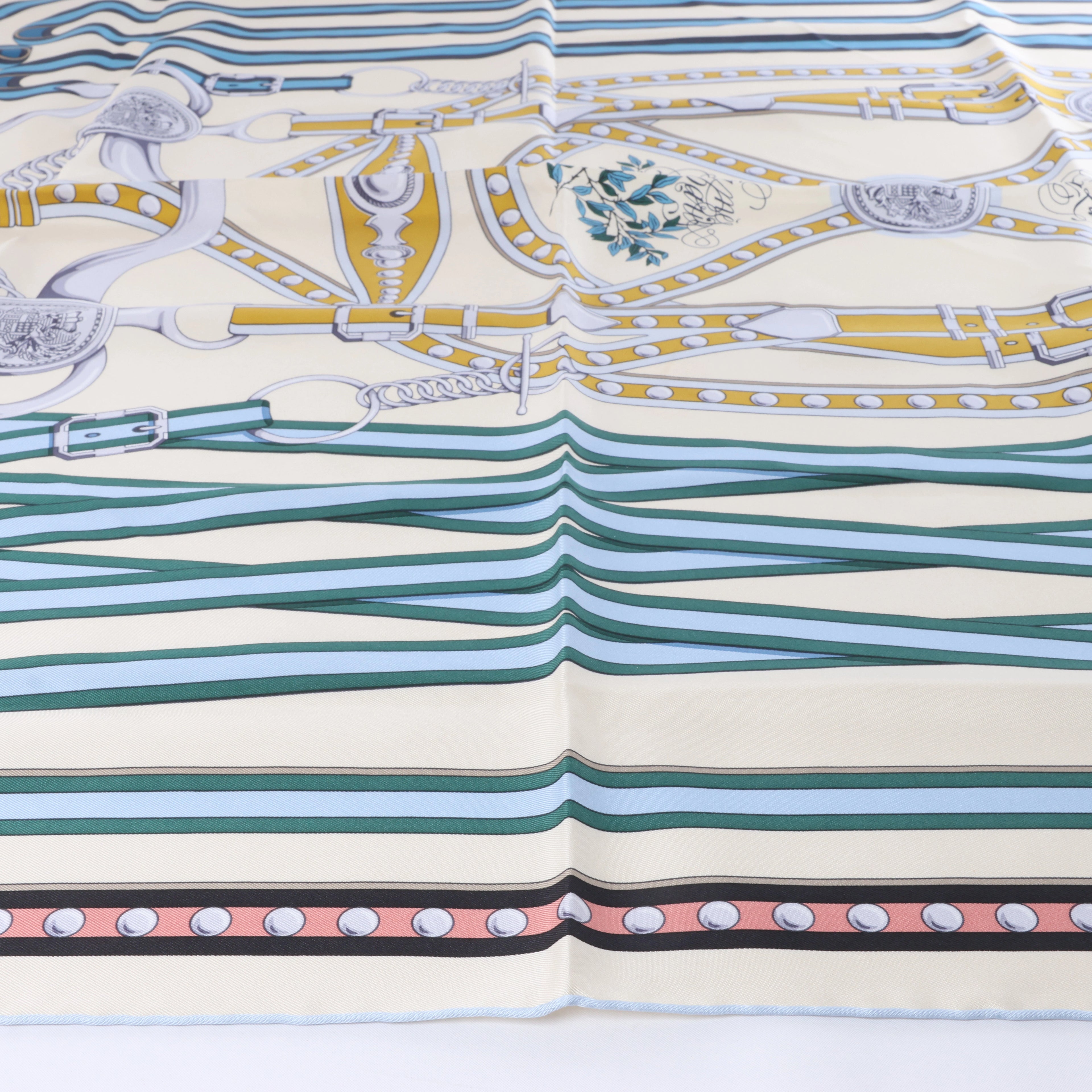 Hermès Carré 90 "Grand Tralala" Silk handkerchief in Beige x Blue