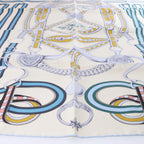 Hermès Carré 90 "Grand Tralala" Silk handkerchief in Beige x Blue