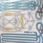 Hermès Carré 90 "Grand Tralala" Silk handkerchief in Beige x Blue