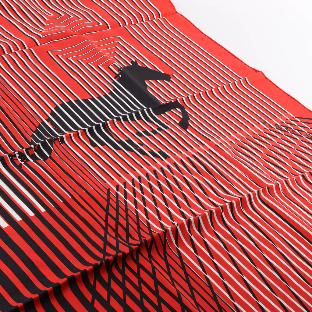 Hermès Carré 90 "H AU GALOP" Silk handkerchief in Red x Black
