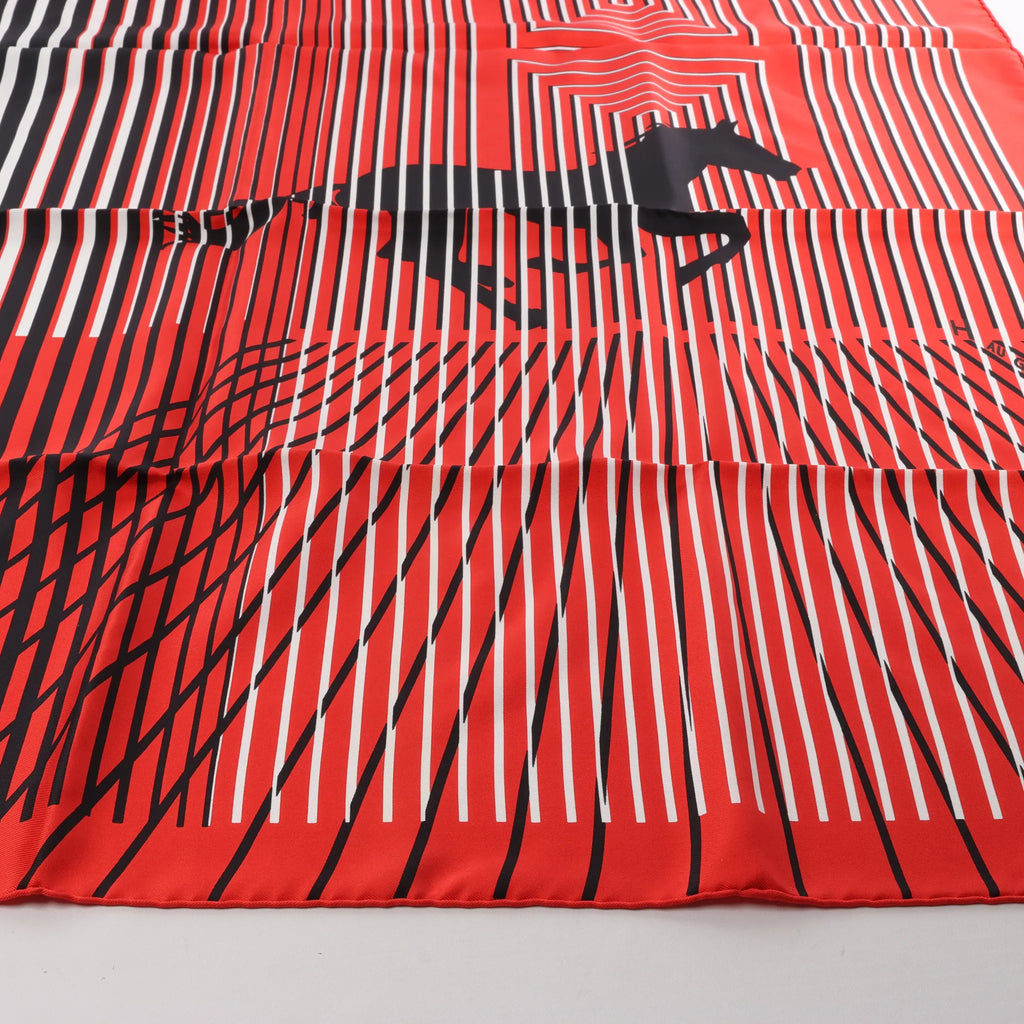 Hermès Carré 90 "H AU GALOP" Silk handkerchief in Red x Black