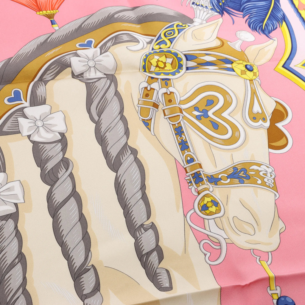 Hermès Carré 90 "HARNAIS DE COEUR" Silk handkerchief in Pink