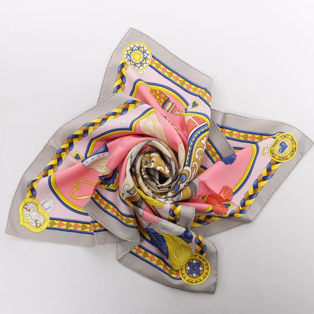 Hermès Carré 90 "HARNAIS DE COEUR" Silk handkerchief in Pink