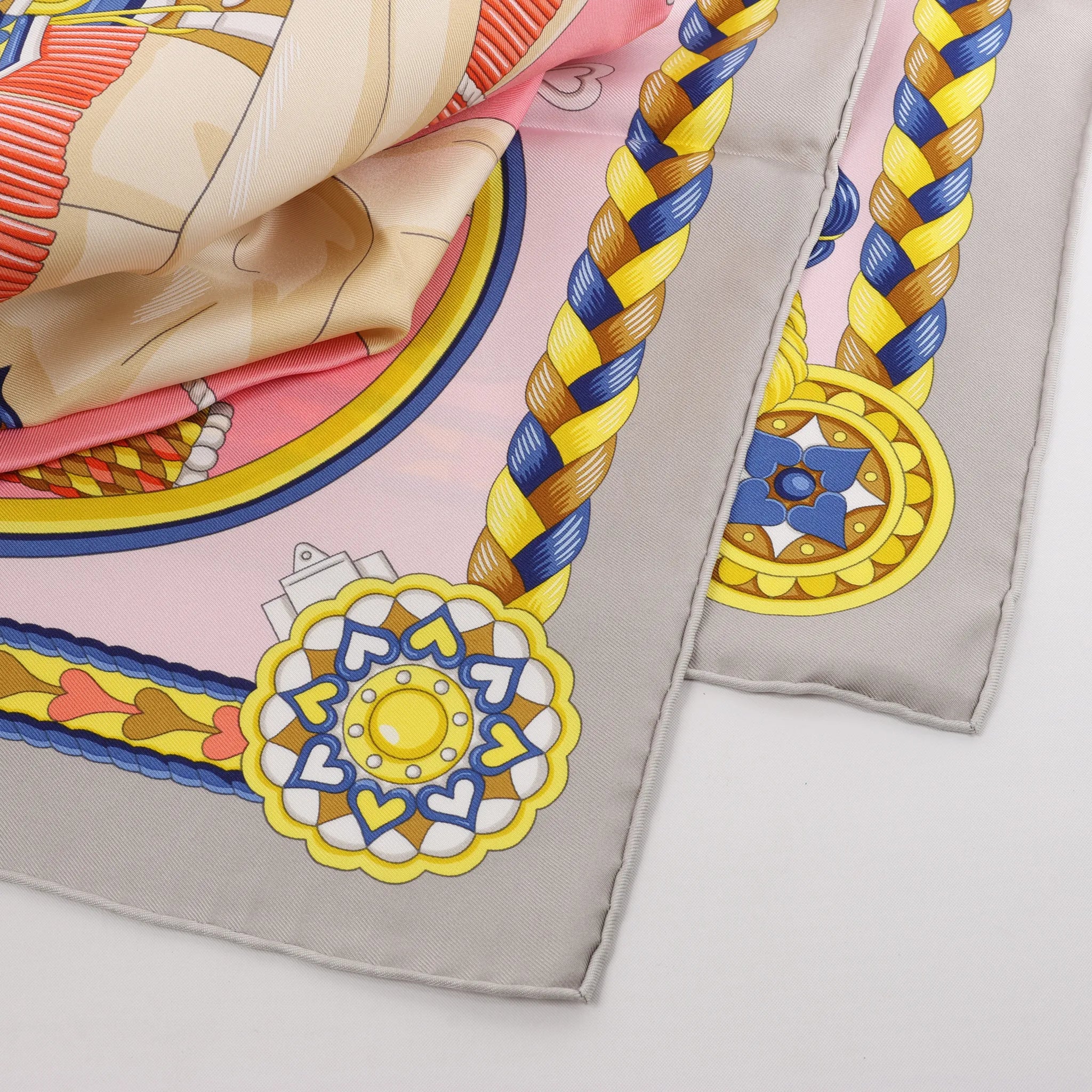 Hermès Carré 90 "HARNAIS DE COEUR" Silk handkerchief in Pink