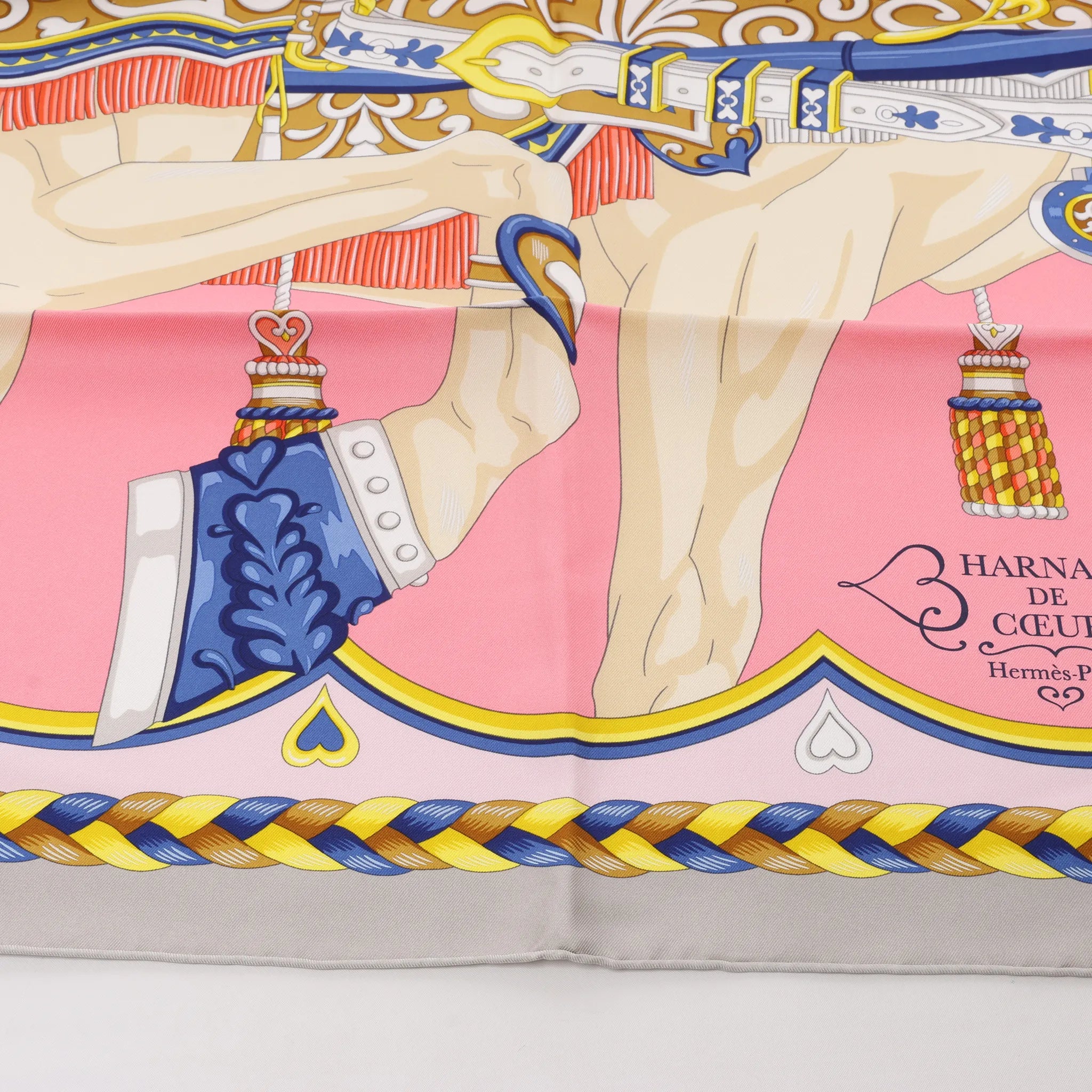 Hermès Carré 90 "HARNAIS DE COEUR" Silk handkerchief in Pink