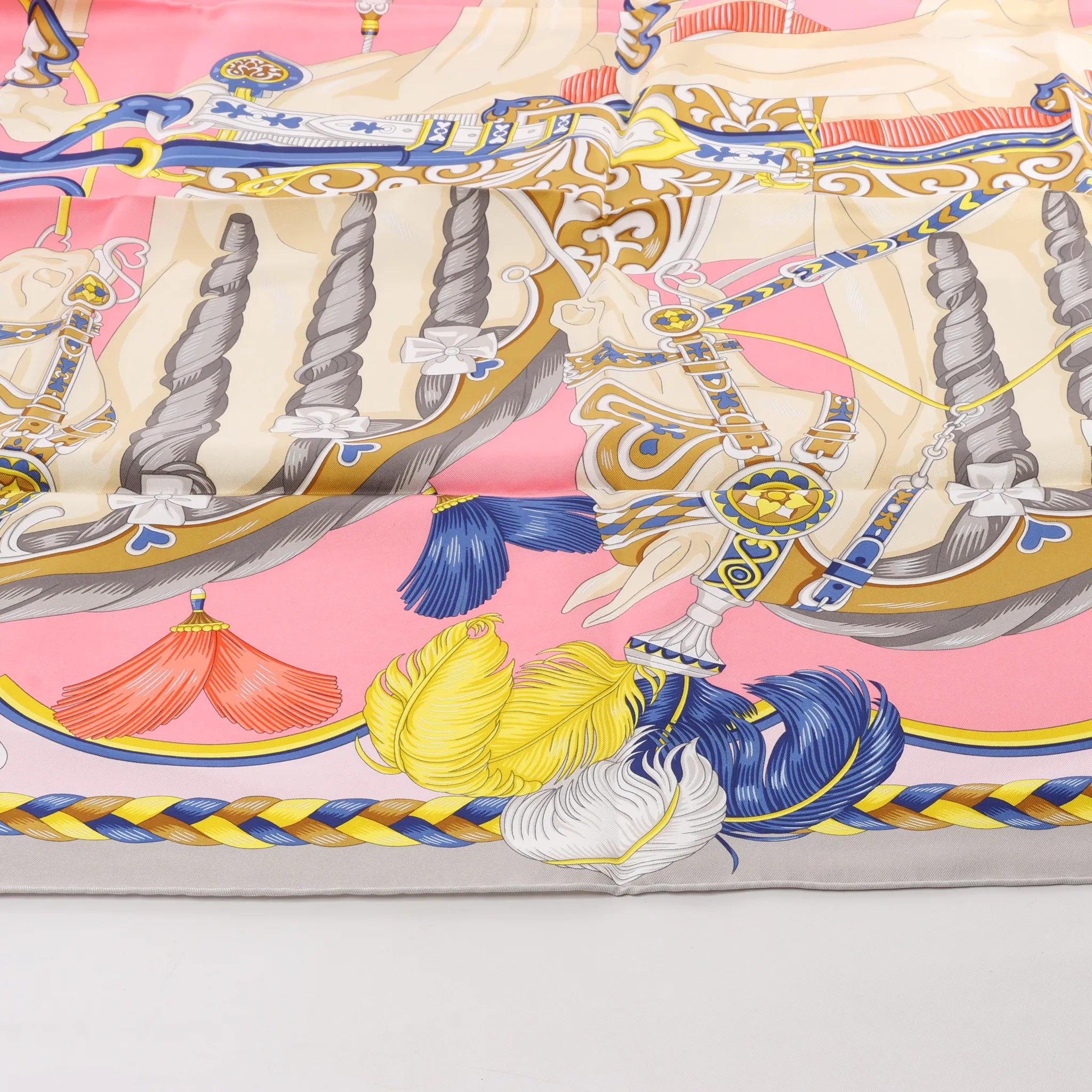 Hermès Carré 90 "HARNAIS DE COEUR" Silk handkerchief in Pink