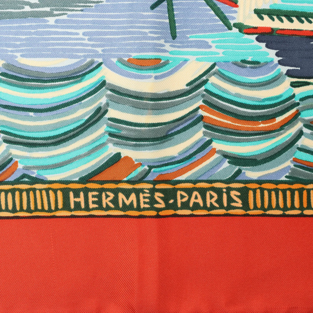 Hermès Carré 90 "HENRY F SMITH SAILOR" Silk handkerchief in Orange x Blue