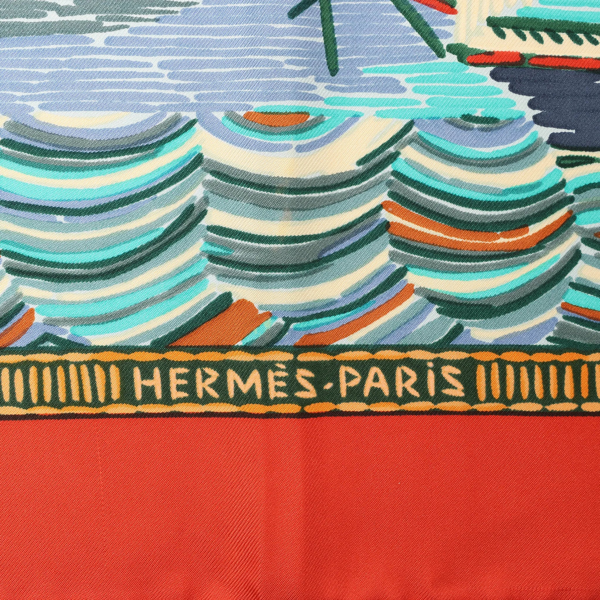 Hermès Carré 90 "HENRY F SMITH SAILOR" Silk handkerchief in Orange x Blue
