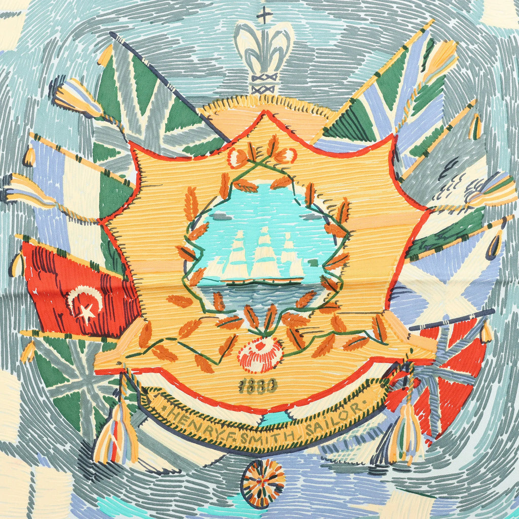 Hermès Carré 90 "HENRY F SMITH SAILOR" Silk handkerchief in Orange x Blue