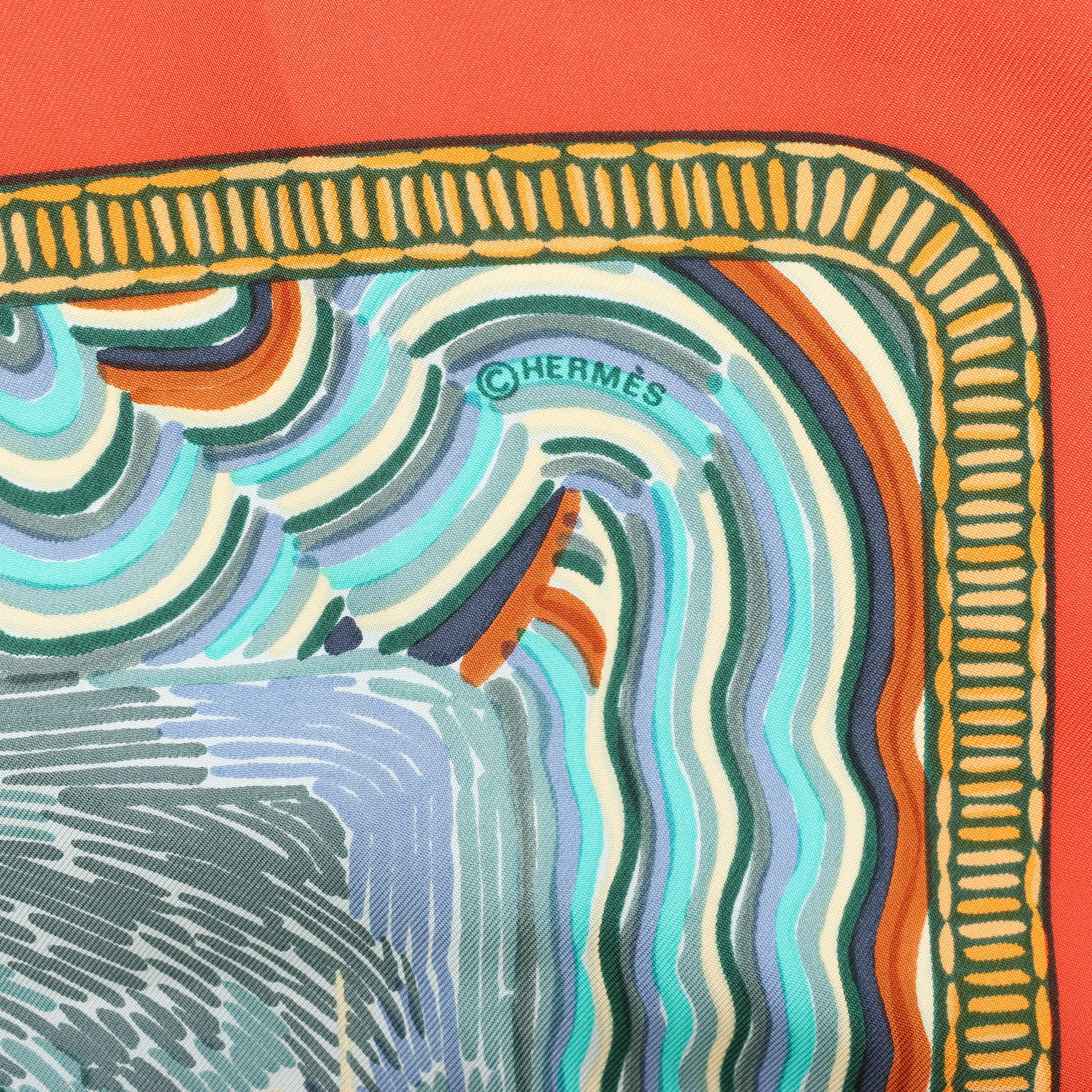 Hermès Carré 90 "HENRY F SMITH SAILOR" Silk handkerchief in Orange x Blue