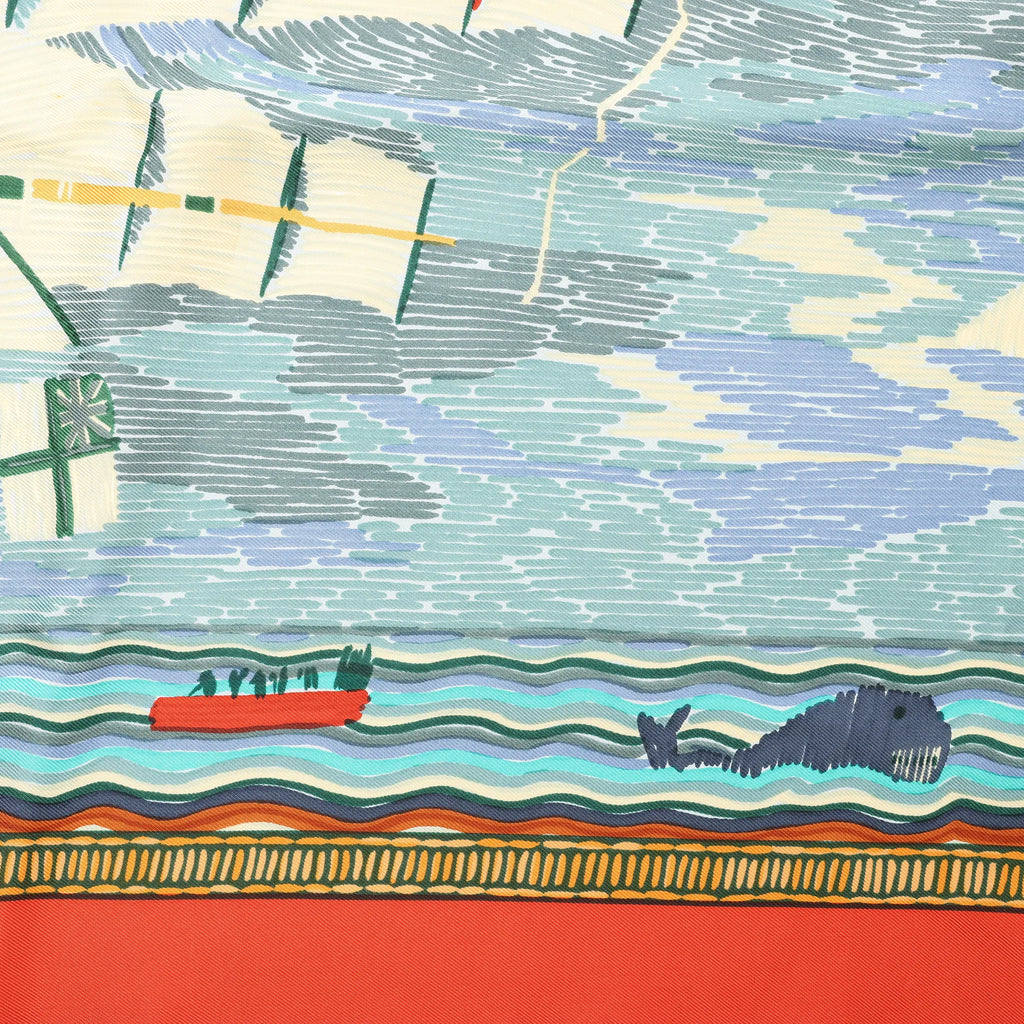 Hermès Carré 90 "HENRY F SMITH SAILOR" Silk handkerchief in Orange x Blue