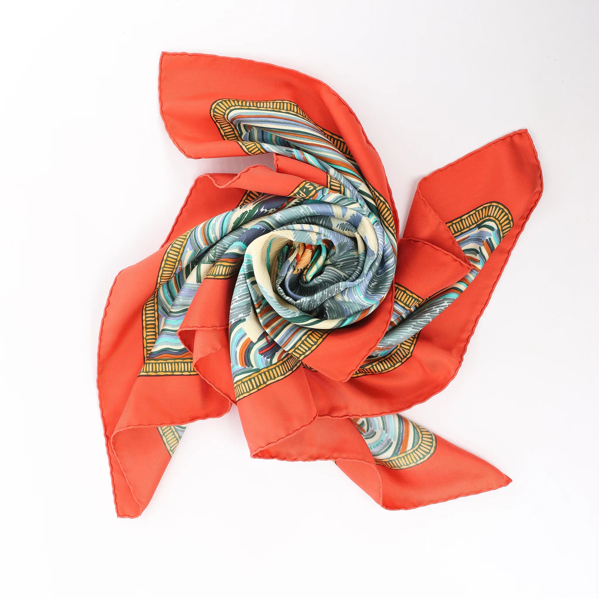 Hermès Carré 90 "HENRY F SMITH SAILOR" Silk handkerchief in Orange x Blue