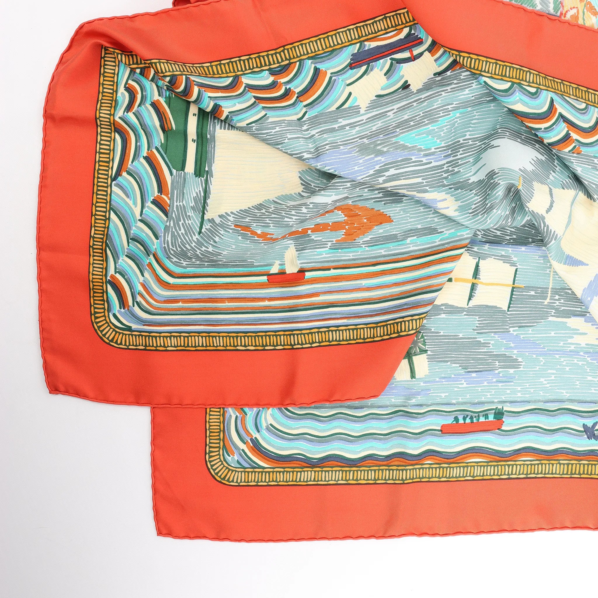 Hermès Carré 90 "HENRY F SMITH SAILOR" Silk handkerchief in Orange x Blue