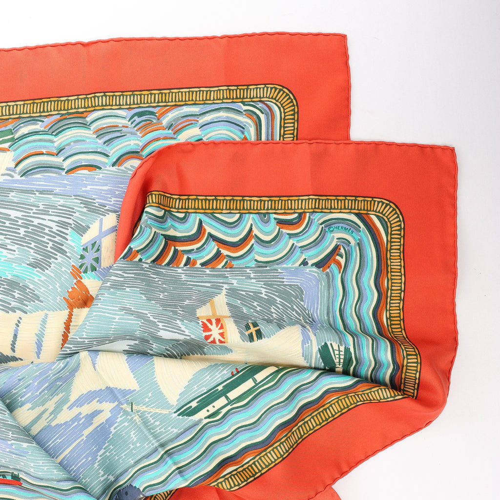 Hermès Carré 90 "HENRY F SMITH SAILOR" Silk handkerchief in Orange x Blue