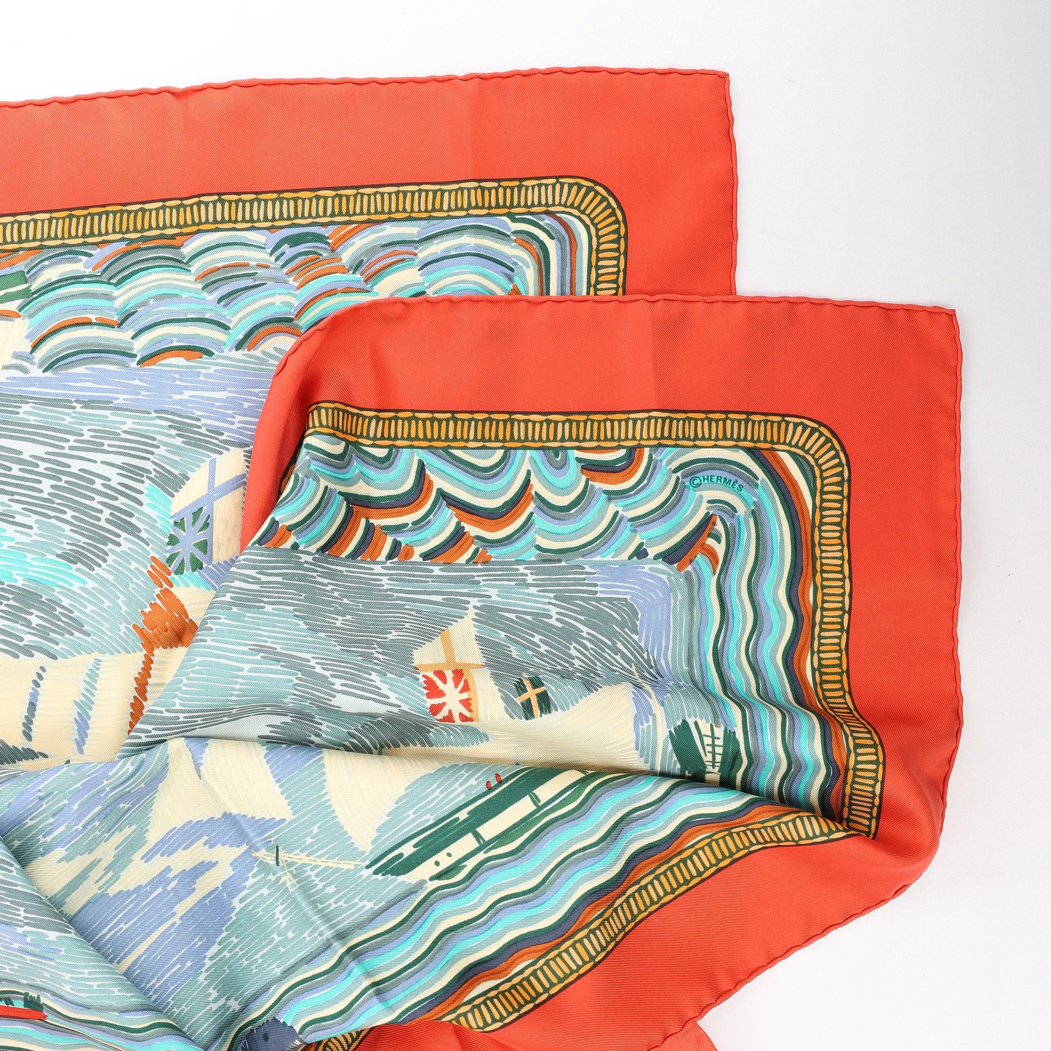 Hermès Carré 90 "HENRY F SMITH SAILOR" Silk handkerchief in Orange x Blue
