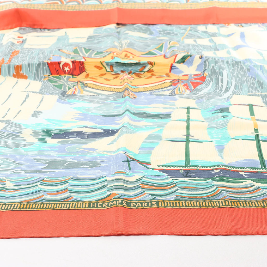 Hermès Carré 90 "HENRY F SMITH SAILOR" Silk handkerchief in Orange x Blue