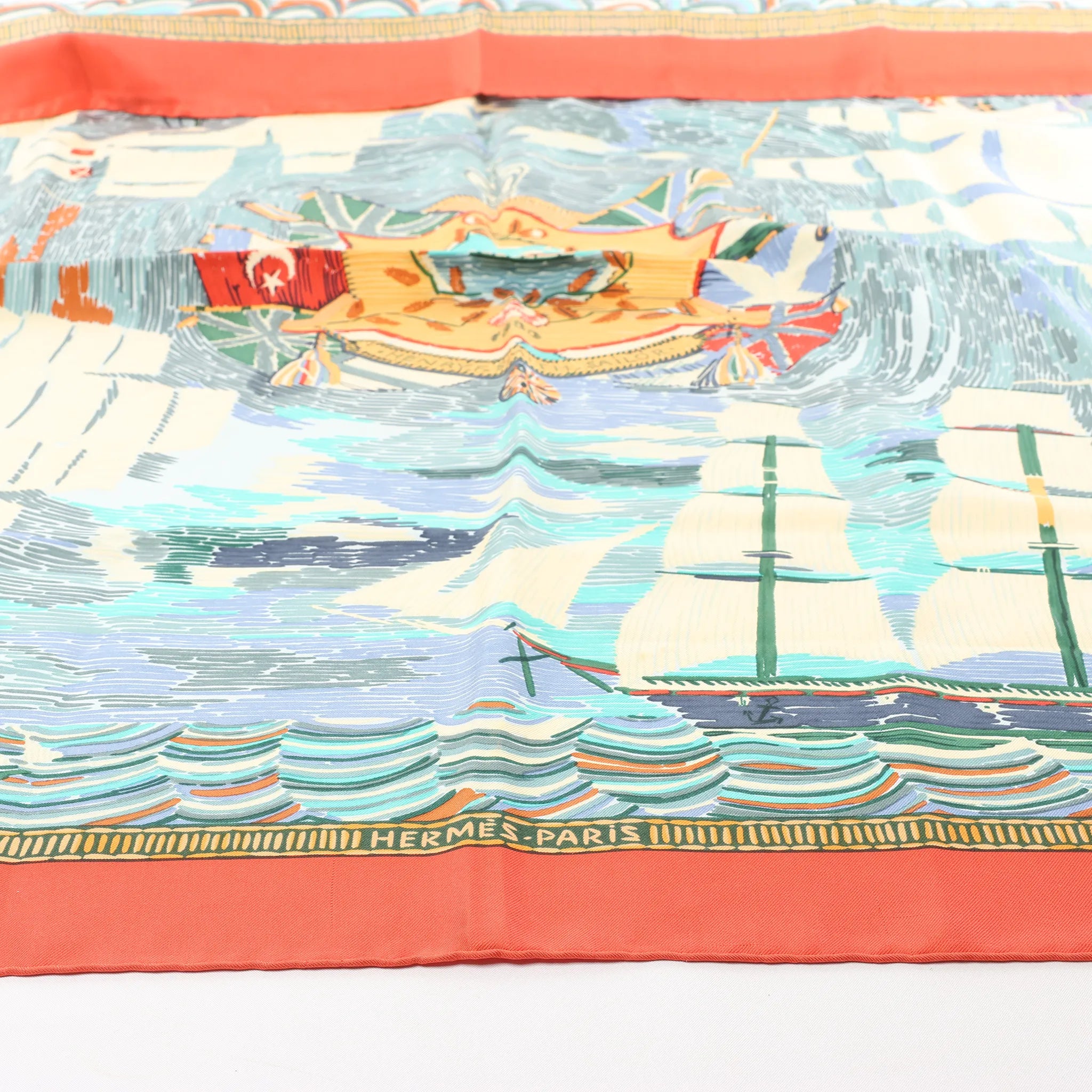 Hermès Carré 90 "HENRY F SMITH SAILOR" Silk handkerchief in Orange x Blue