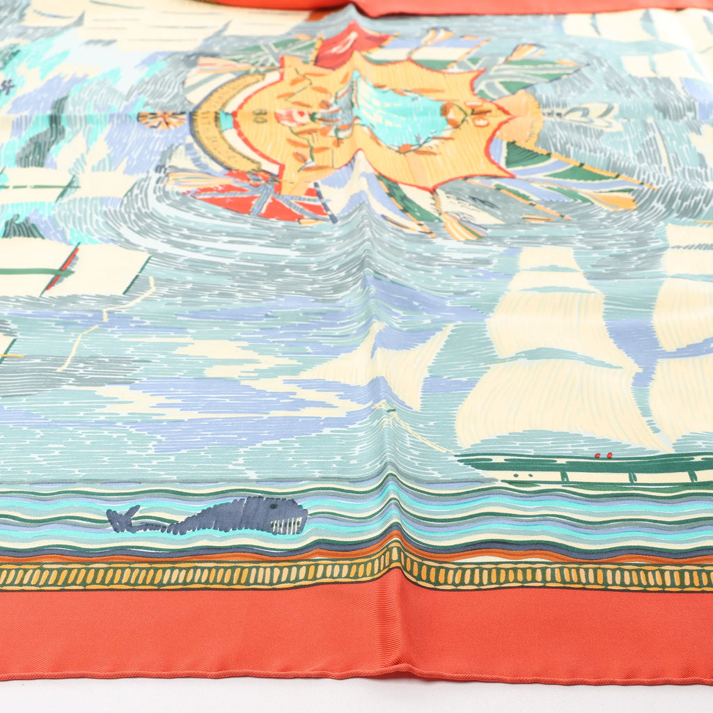 Hermès Carré 90 "HENRY F SMITH SAILOR" Silk handkerchief in Orange x Blue