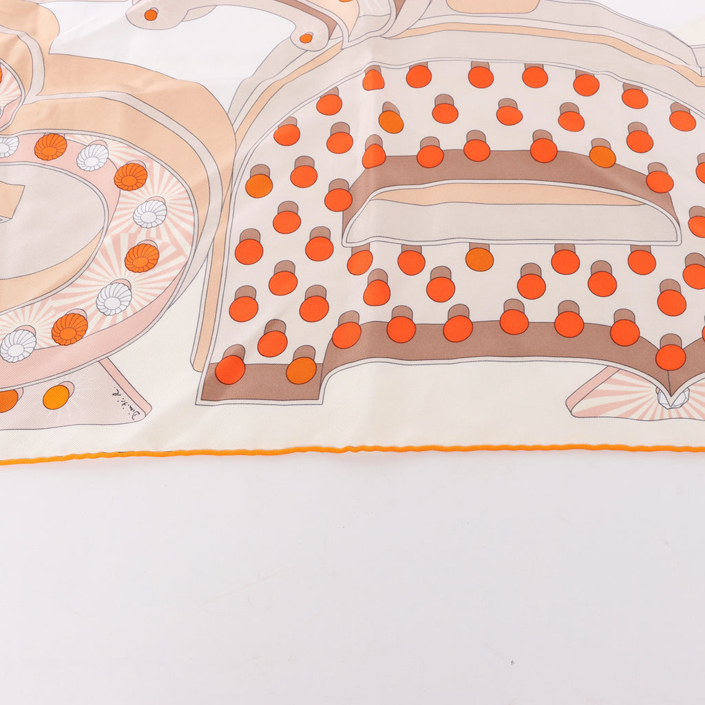 Hermès Carré 90 "HERMES ELECTRIQUE" Silk handkerchief in Beige