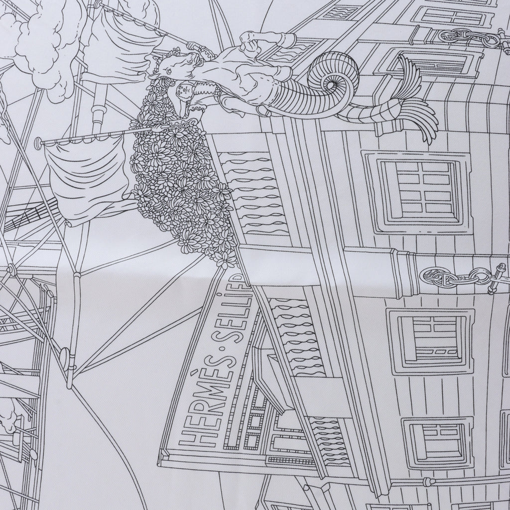 Hermès Carré 90 "HERMES FRAGSHIP" Silk handkerchief in White