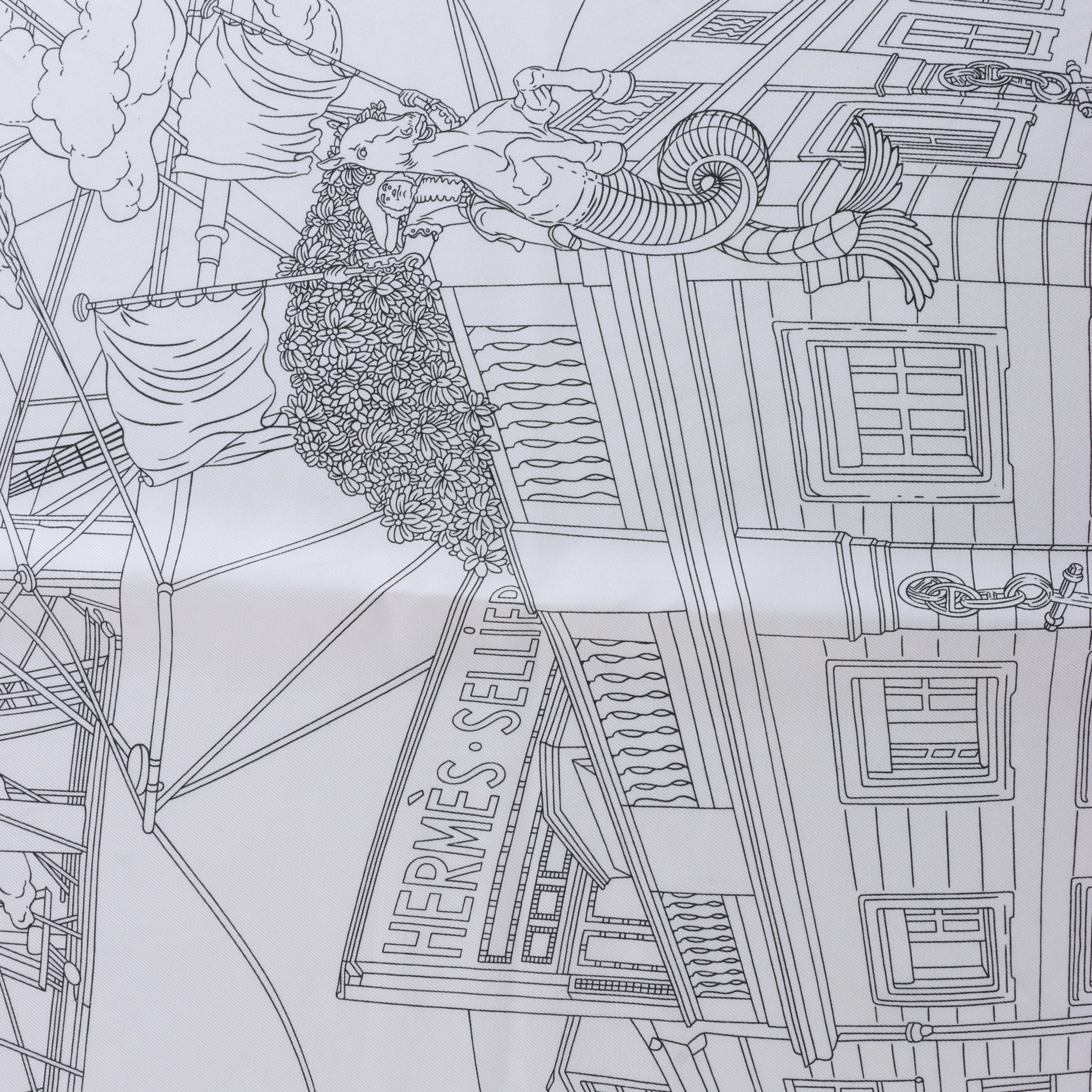 Hermès Carré 90 "HERMES FRAGSHIP" Silk handkerchief in White