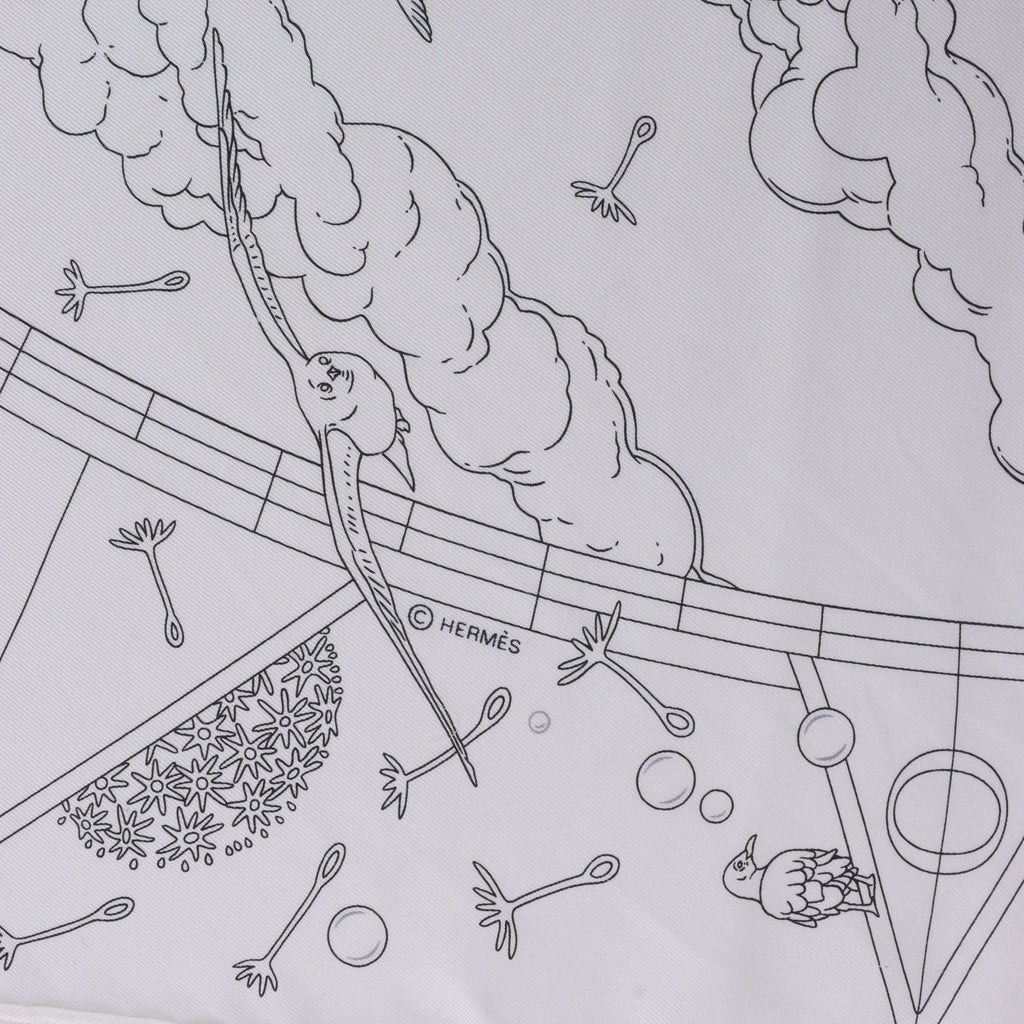 Hermès Carré 90 "HERMES FRAGSHIP" Silk handkerchief in White
