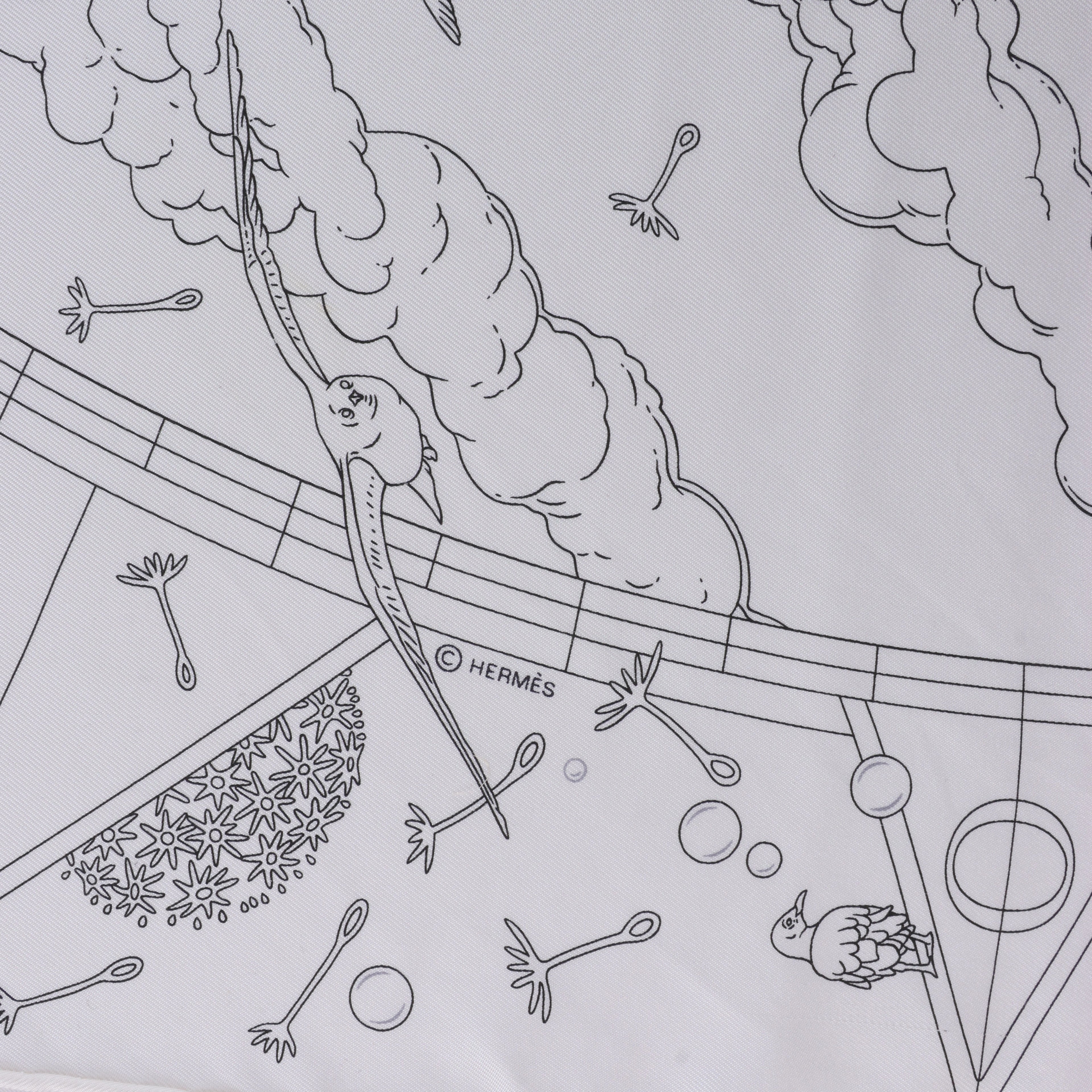 Hermès Carré 90 "HERMES FRAGSHIP" Silk handkerchief in White