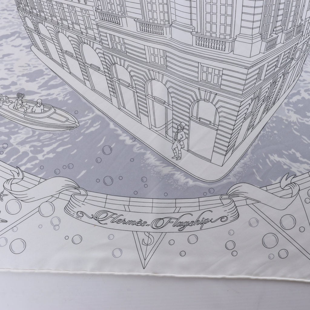 Hermès Carré 90 "HERMES FRAGSHIP" Silk handkerchief in White