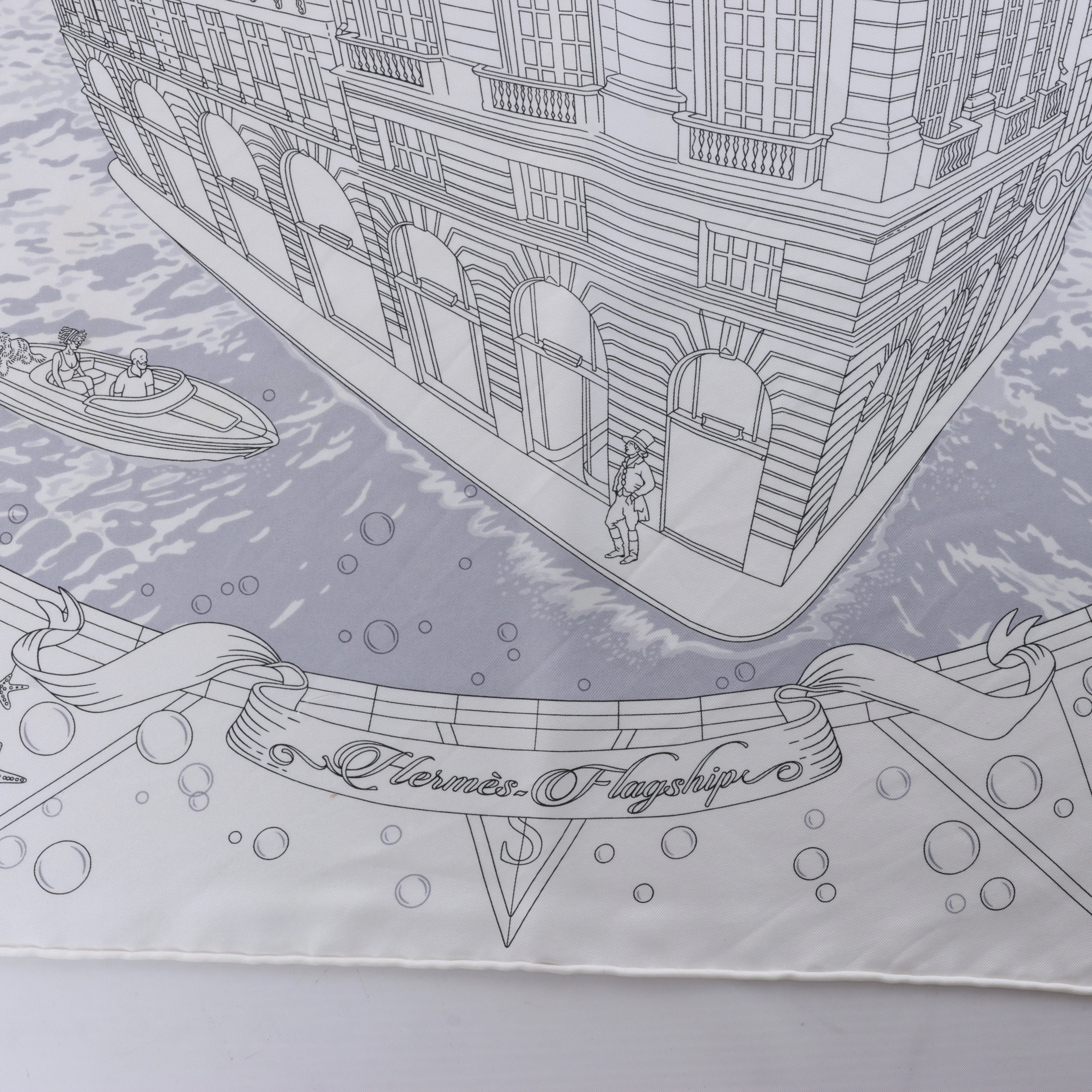 Hermès Carré 90 "HERMES FRAGSHIP" Silk handkerchief in White