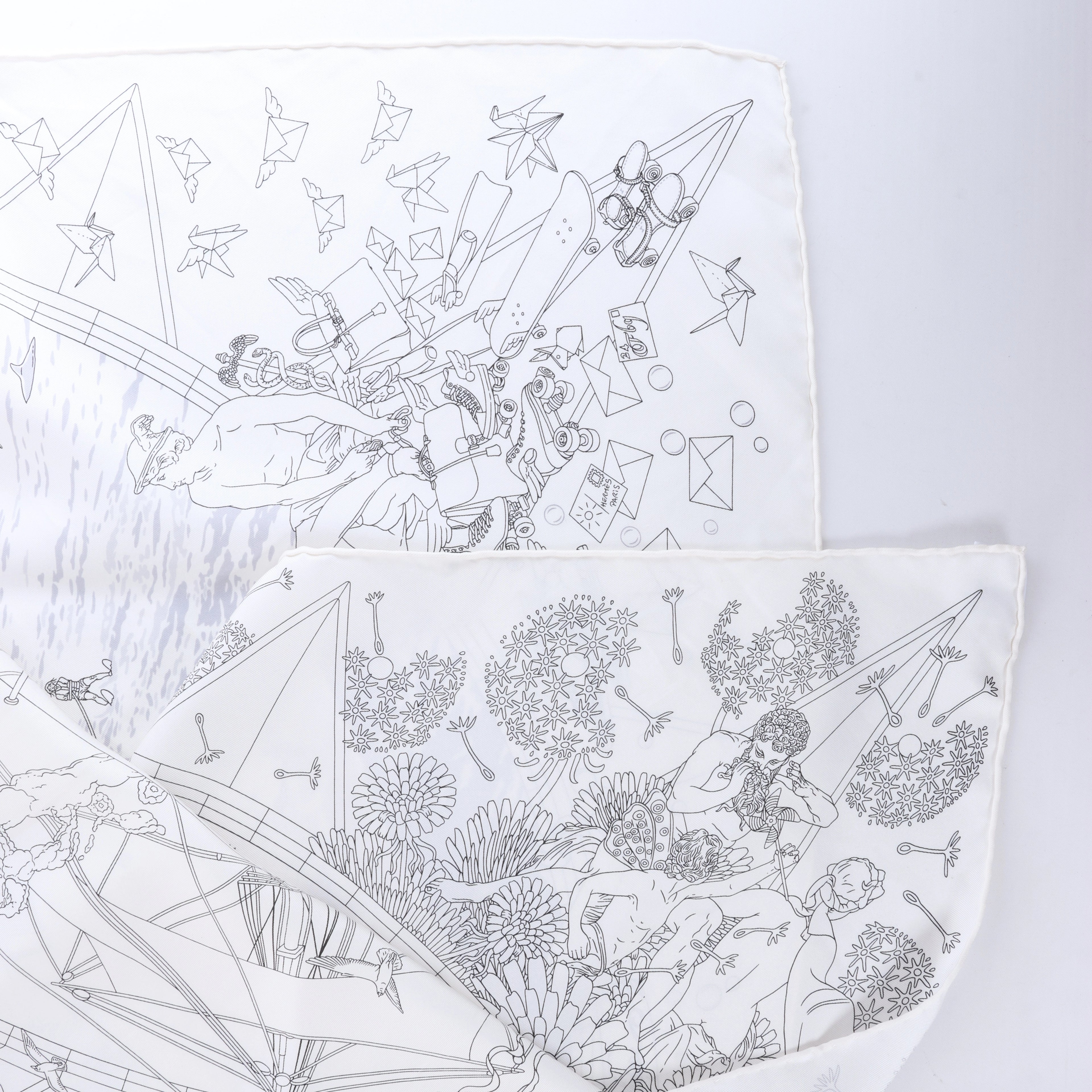 Hermès Carré 90 "HERMES FRAGSHIP" Silk handkerchief in White