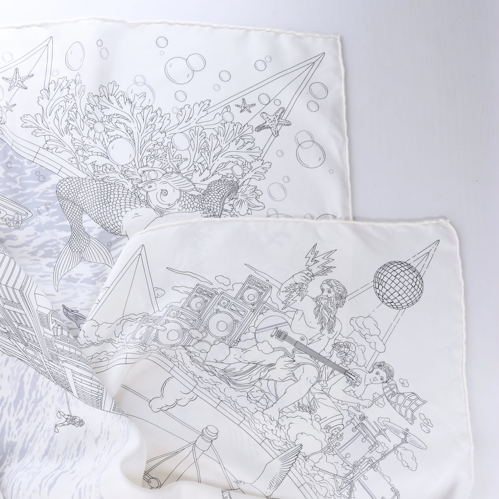 Hermès Carré 90 "HERMES FRAGSHIP" Silk handkerchief in White