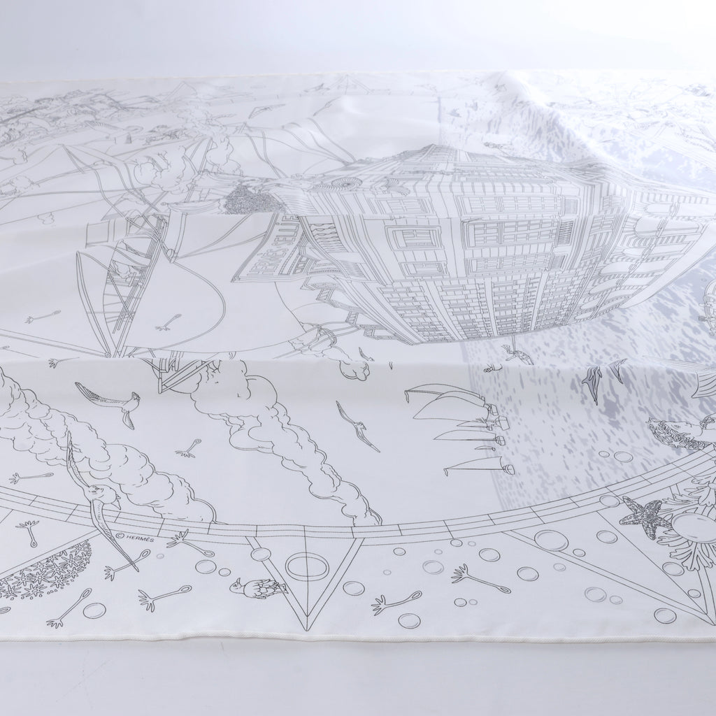 Hermès Carré 90 "HERMES FRAGSHIP" Silk handkerchief in White