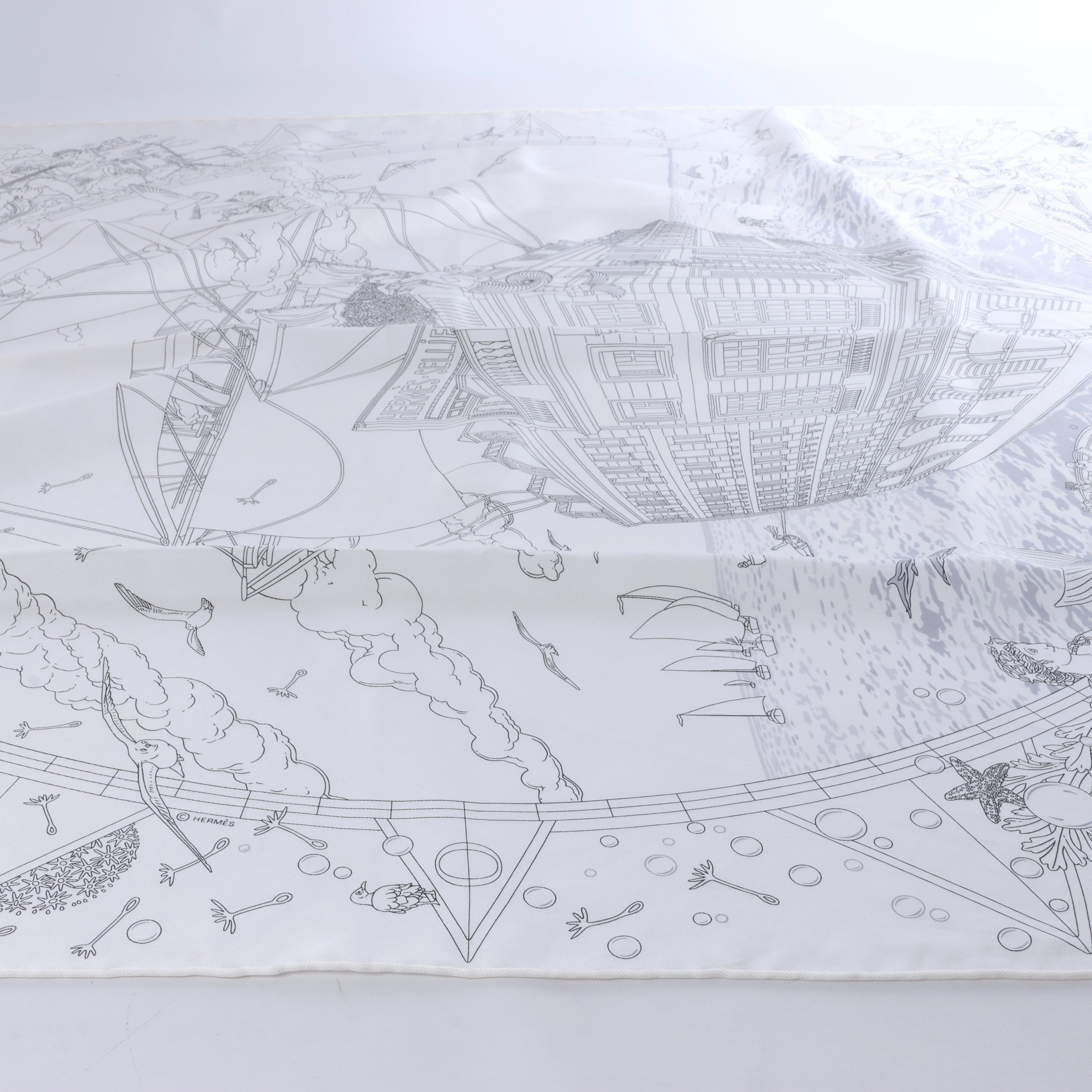 Hermès Carré 90 "HERMES FRAGSHIP" Silk handkerchief in White
