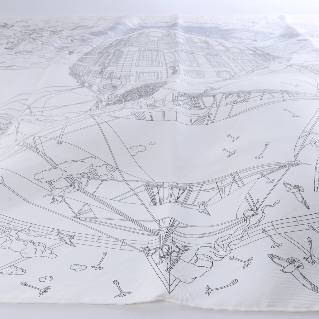 Hermès Carré 90 "HERMES FRAGSHIP" Silk handkerchief in White