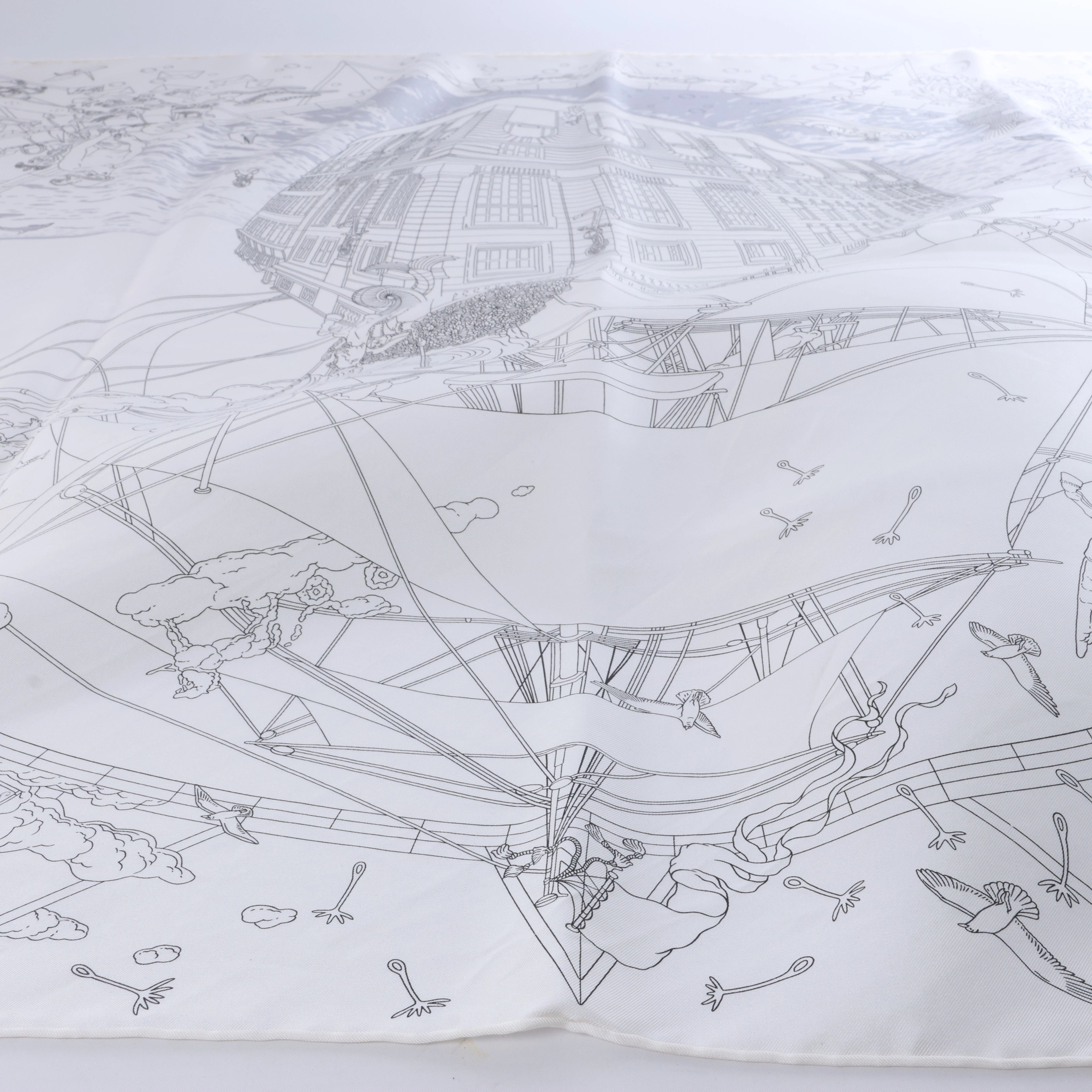 Hermès Carré 90 "HERMES FRAGSHIP" Silk handkerchief in White