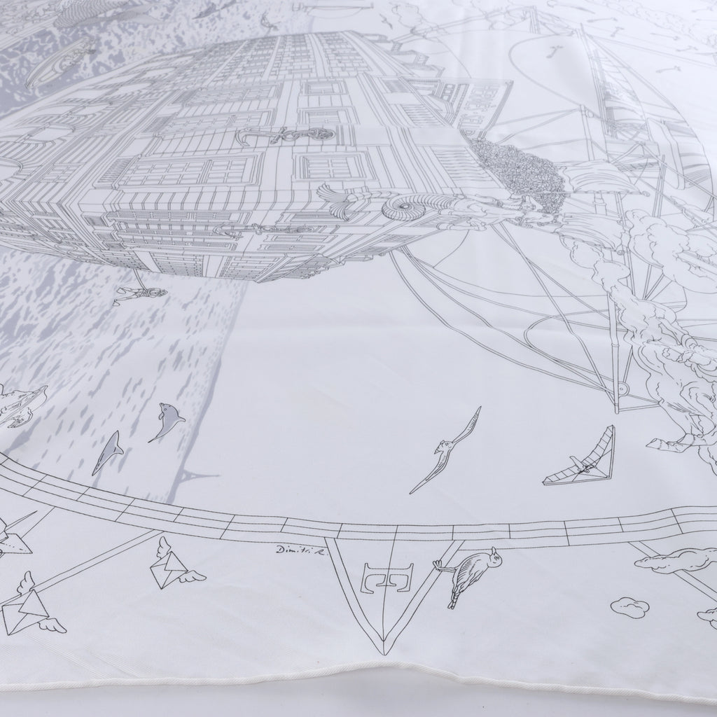 Hermès Carré 90 "HERMES FRAGSHIP" Silk handkerchief in White