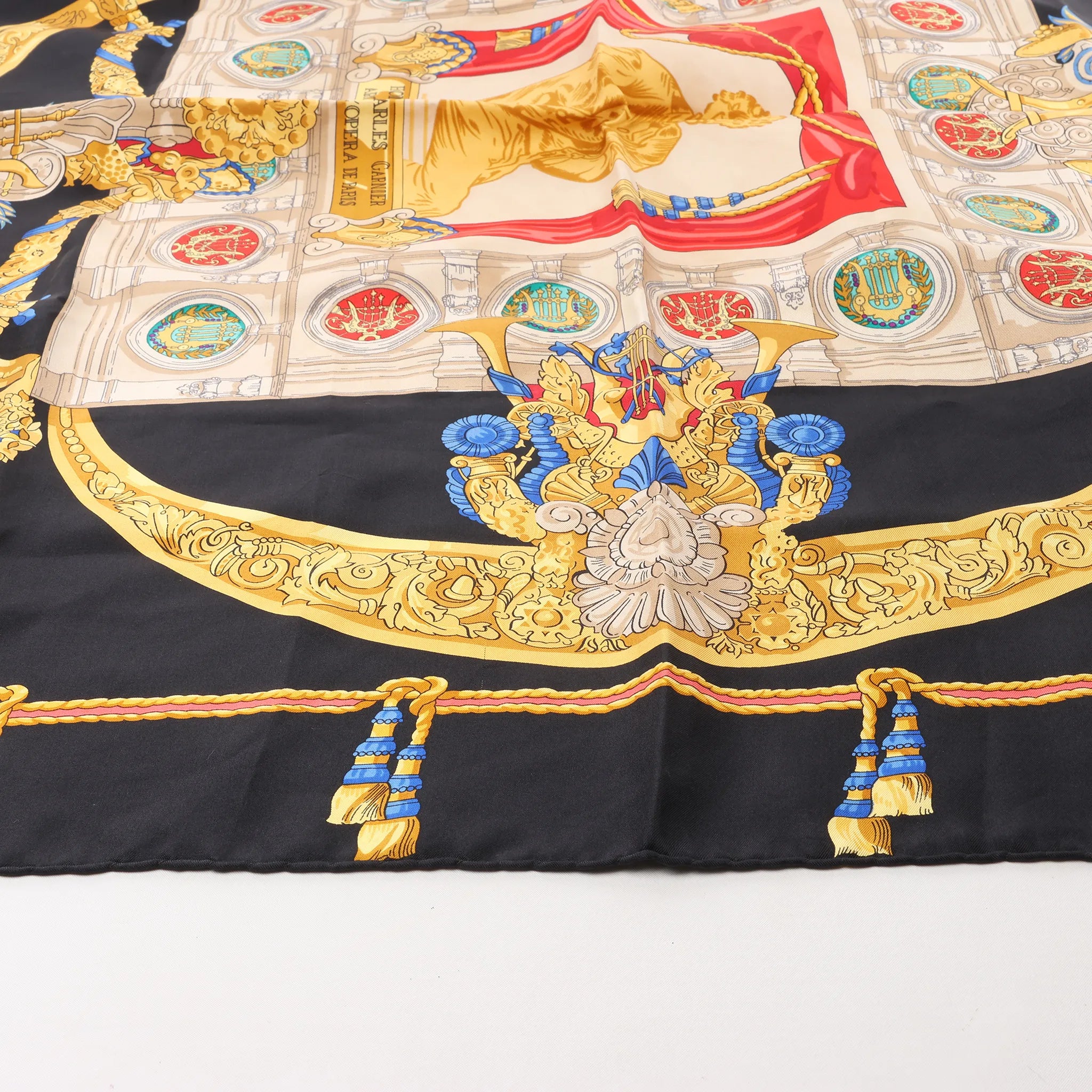Hermès Carré 90 "HOMMAGE A CHARLES GARNIER" Silk handkerchief in Black