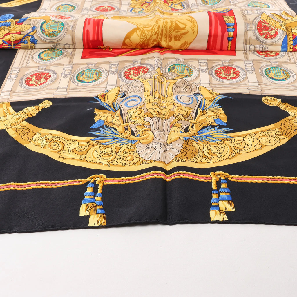 Hermès Carré 90 "HOMMAGE A CHARLES GARNIER" Silk handkerchief in Black