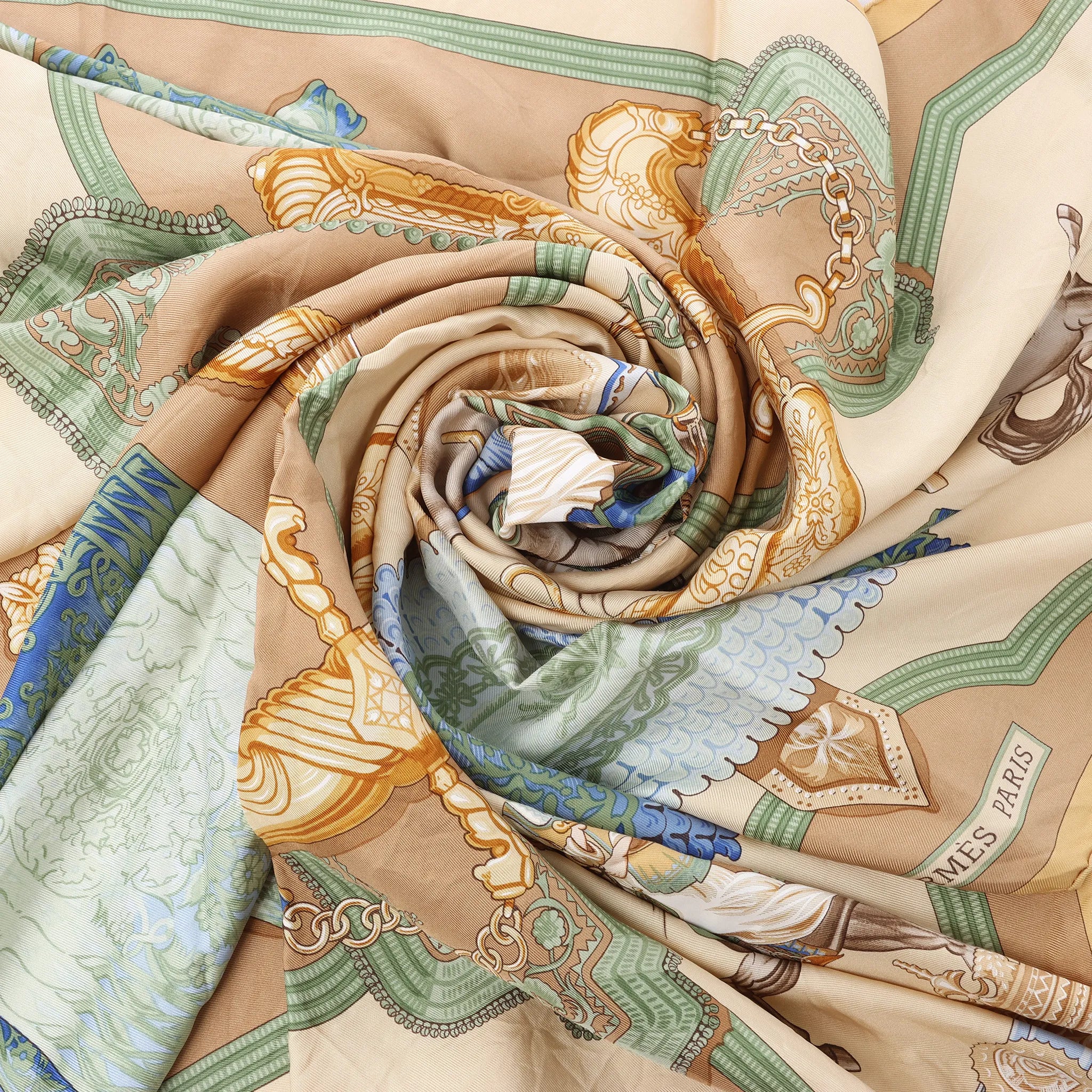 Hermès Carré 90 "Hommage à l'amitié Franco-Hellenique" Silk handkerchief in Beige