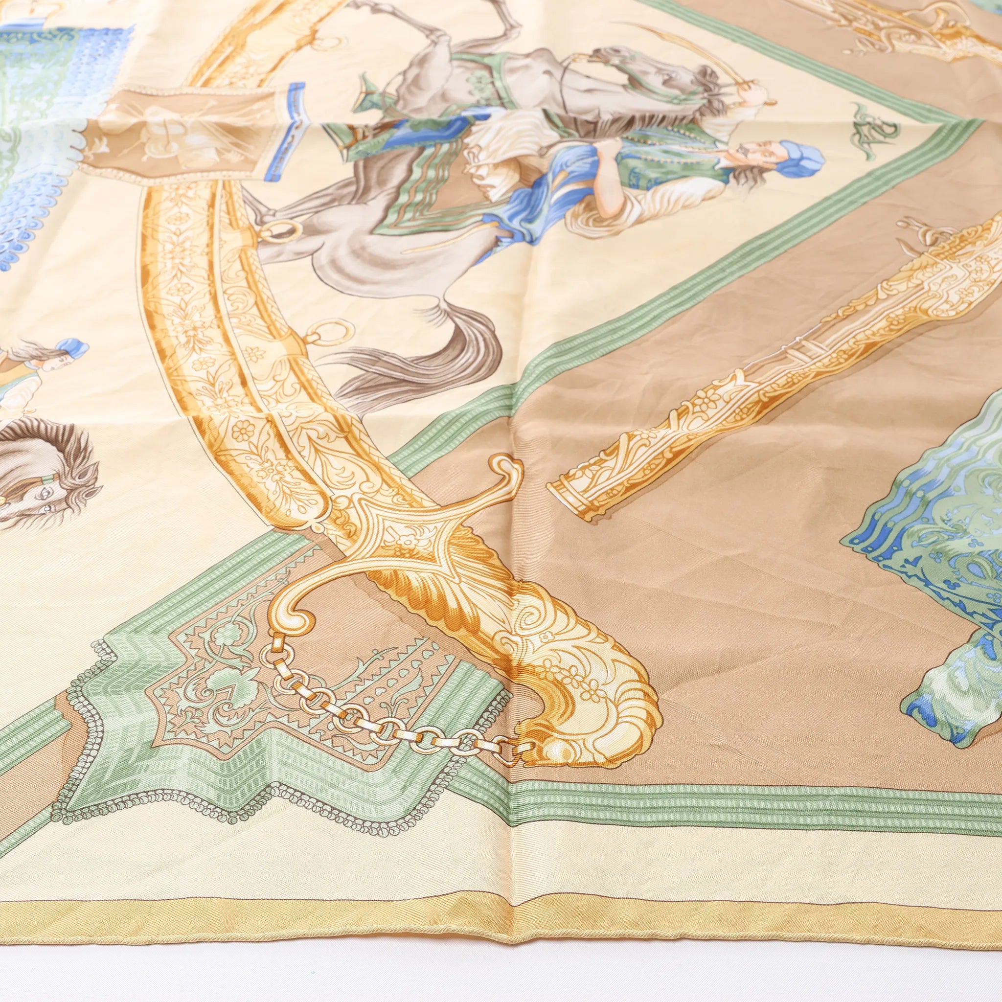 Hermès Carré 90 "Hommage à l'amitié Franco-Hellenique" Silk handkerchief in Beige