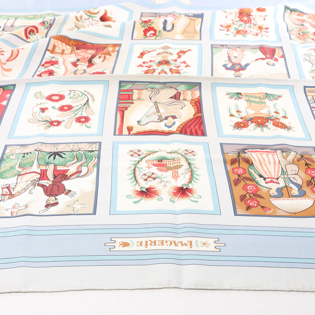 Hermès Carré 90 "IMAGERIE" Silk handkerchief in Blue