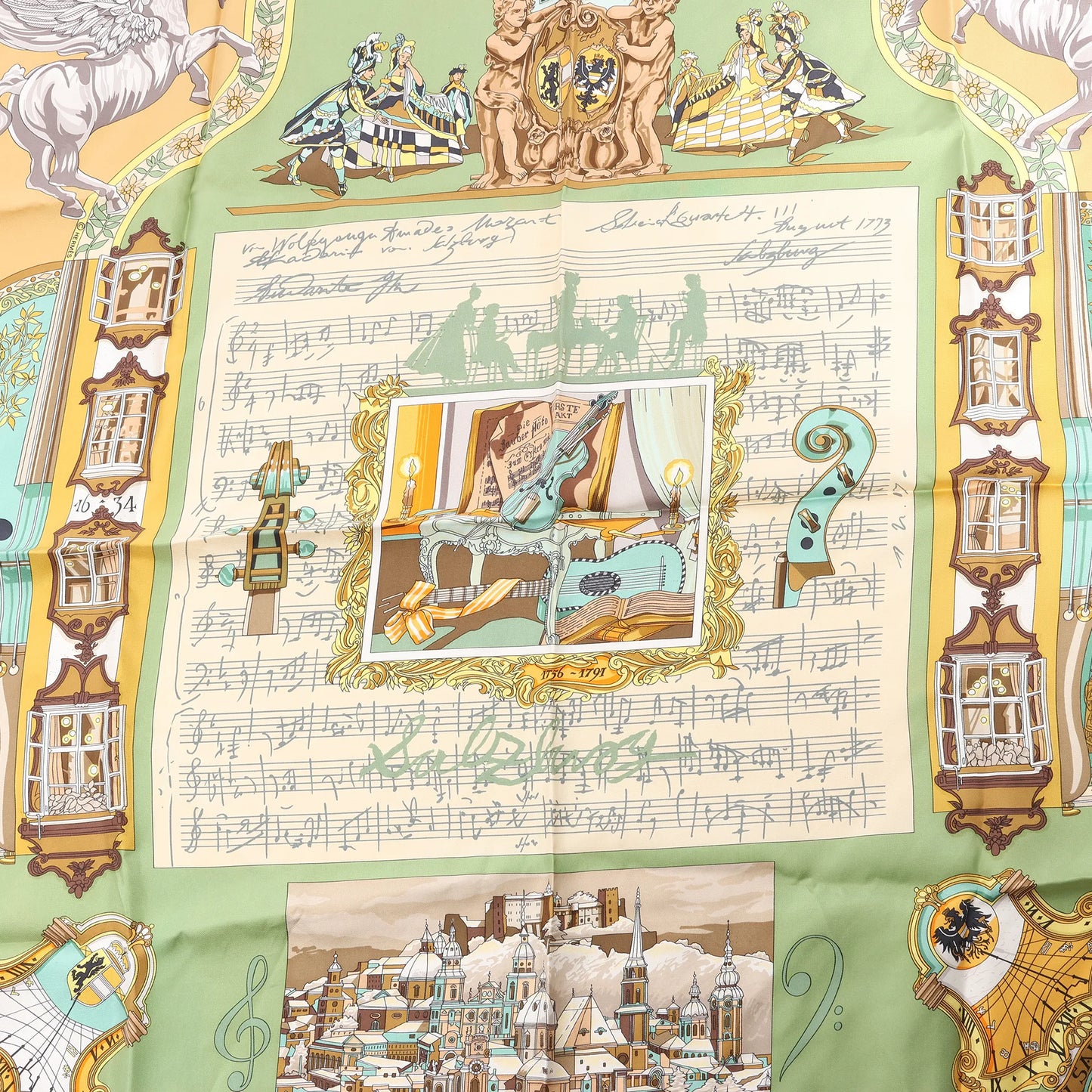 Hermès Carré 90 "IN SALZBURG" Silk handkerchief in Green