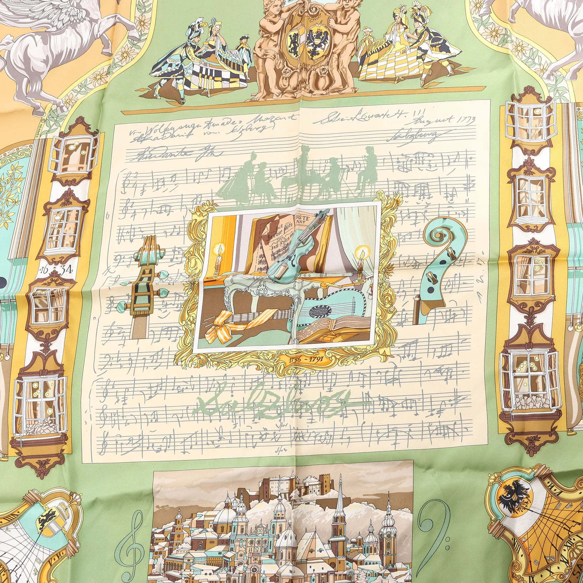 Hermès Carré 90 "IN SALZBURG" Silk handkerchief in Green