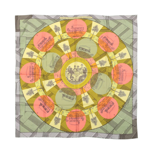Hermès Carré 90 "JEU DES OMNIBUS ET DAMES BLANCHES" Foulard 100% Soie en Vert