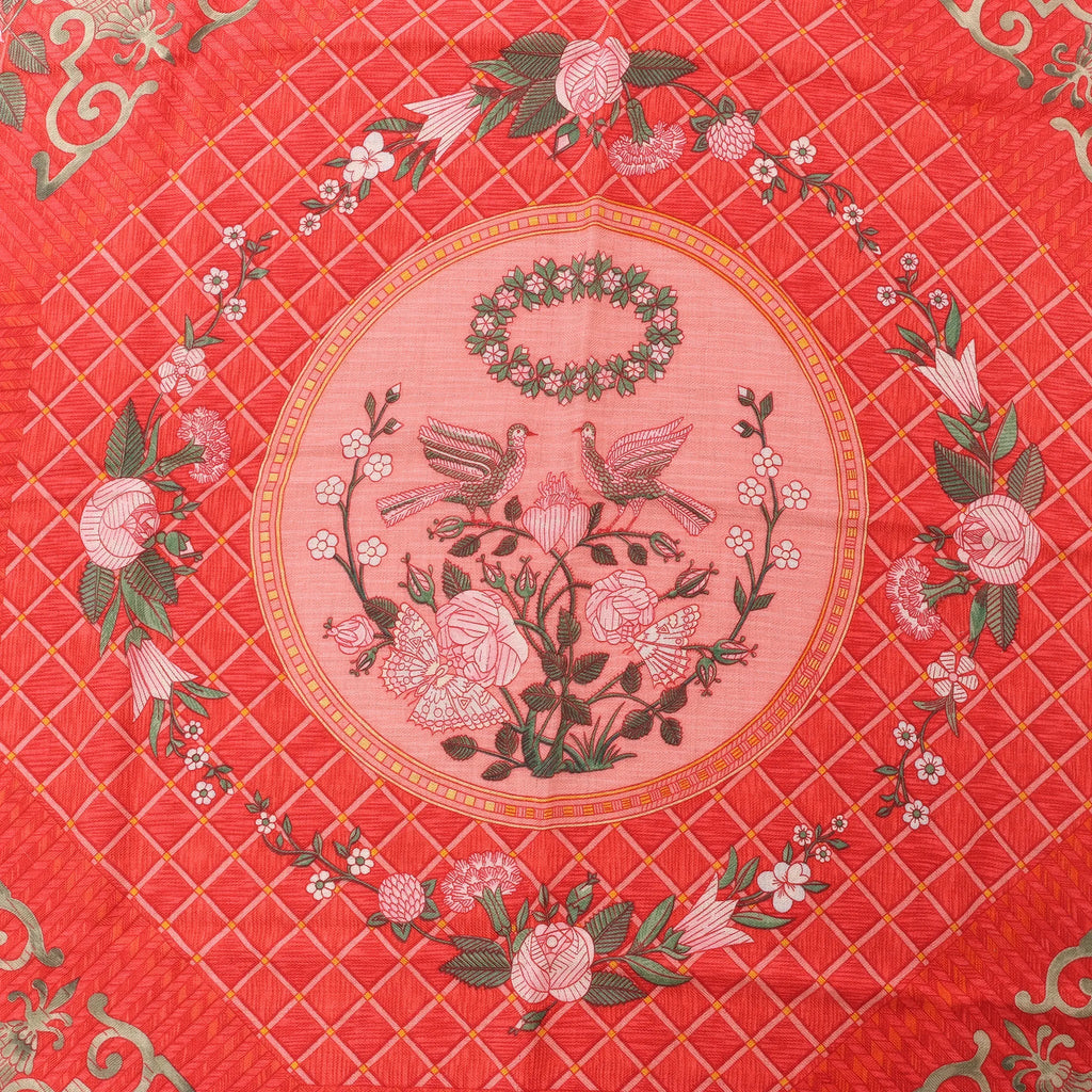 Hermès Carré 90 "JEUX DE PAILLE" Cashmere x Silk handkerchief in Red