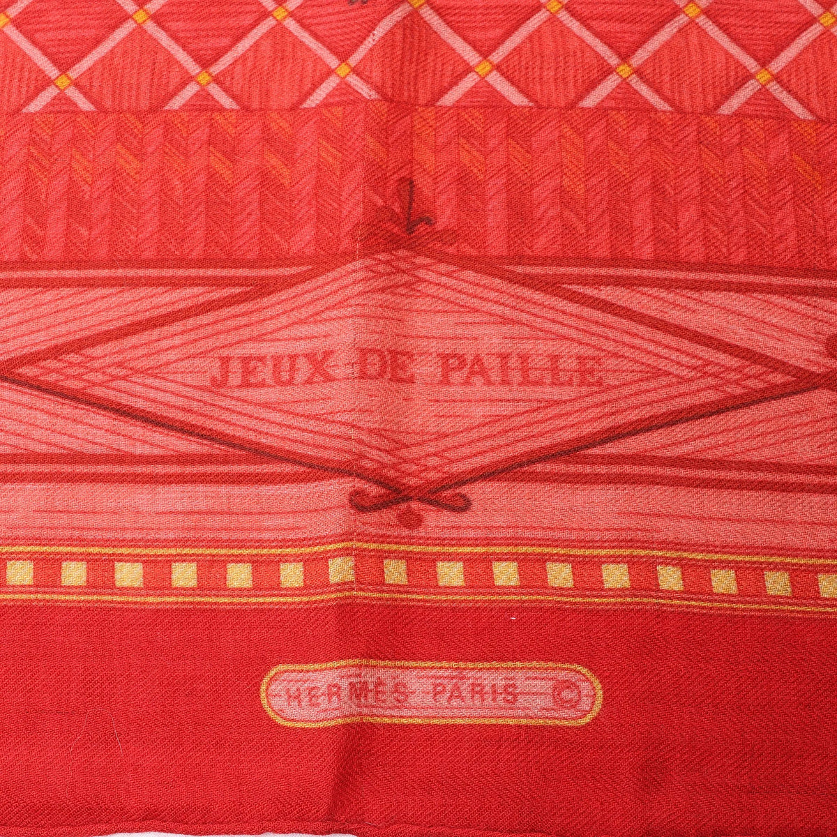 Hermès Carré 90 "JEUX DE PAILLE" Cashmere x Silk handkerchief in Red