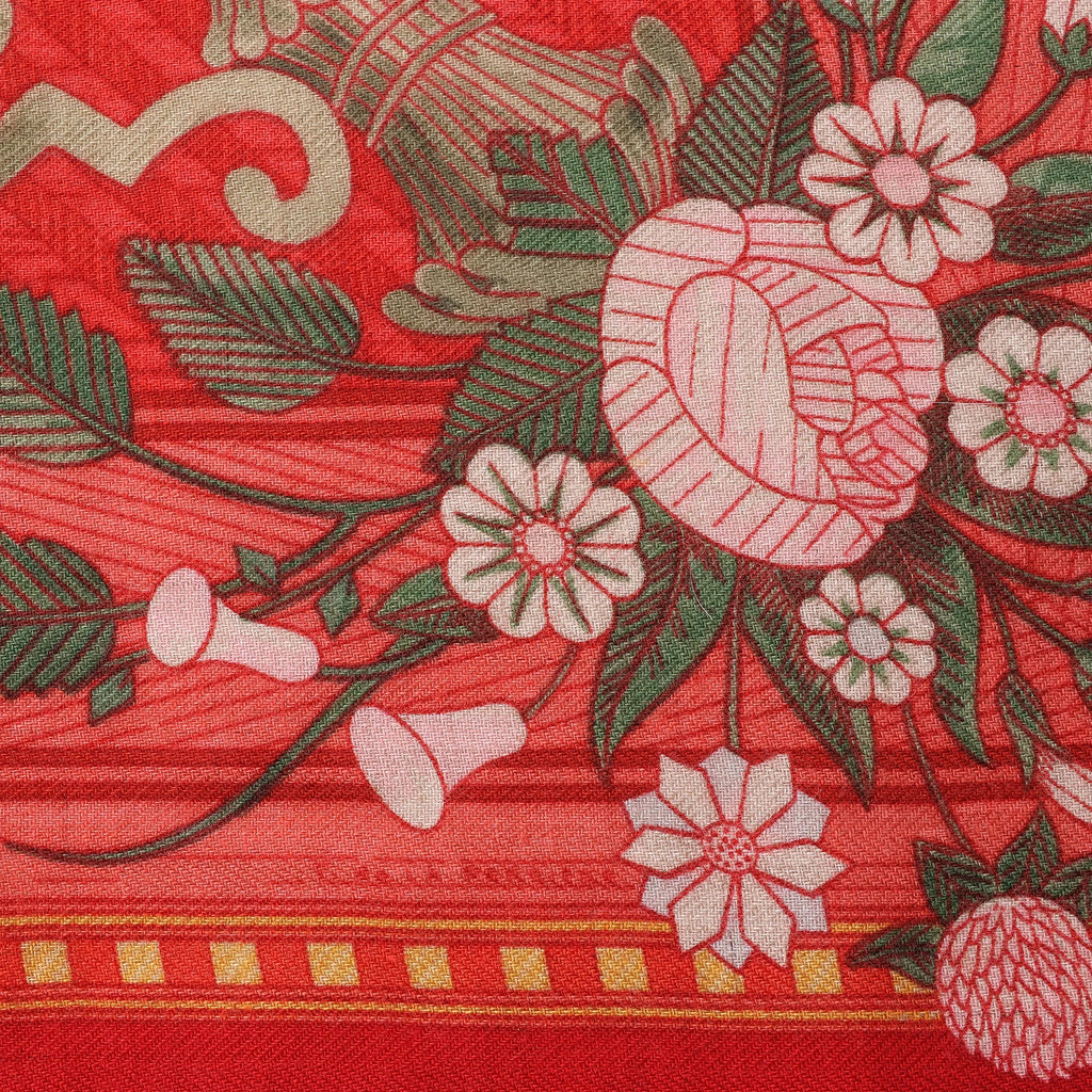 Hermès Carré 90 "JEUX DE PAILLE" Cashmere x Silk handkerchief in Red