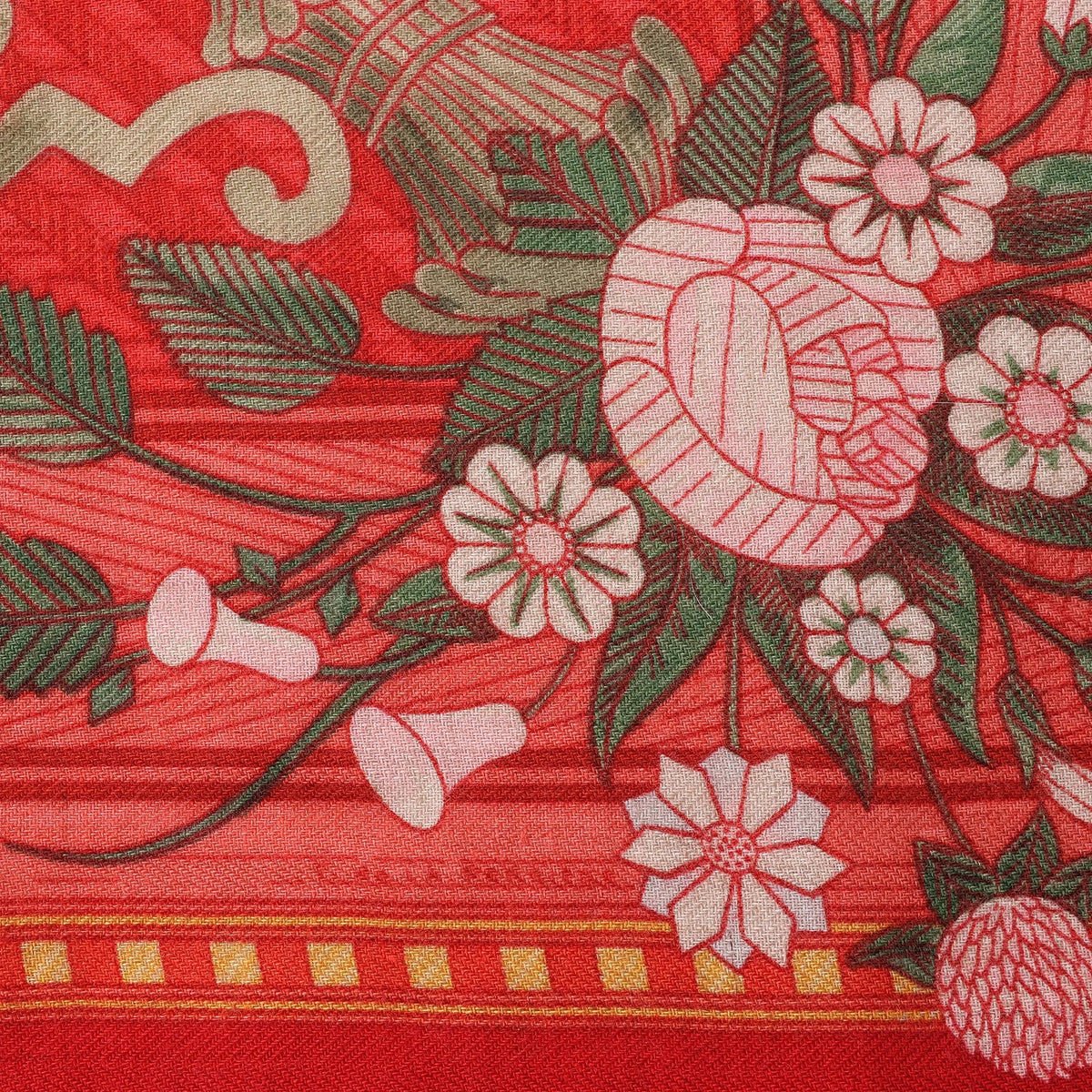 Hermès Carré 90 "JEUX DE PAILLE" Cashmere x Silk handkerchief in Red
