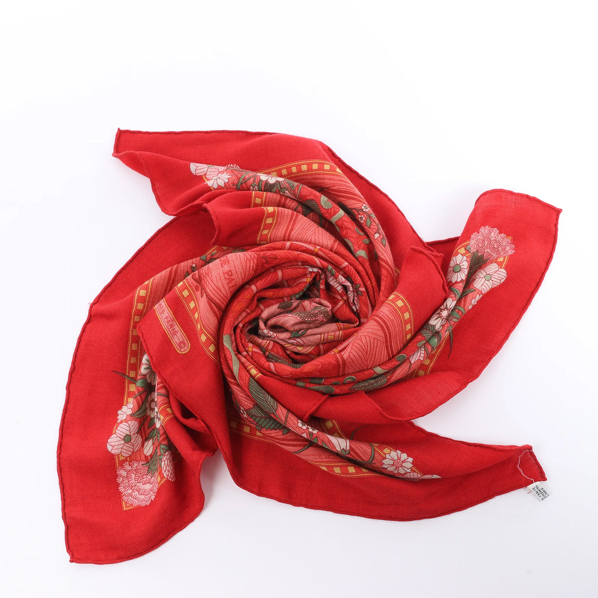 Hermès Carré 90 "JEUX DE PAILLE" Cashmere x Silk handkerchief in Red