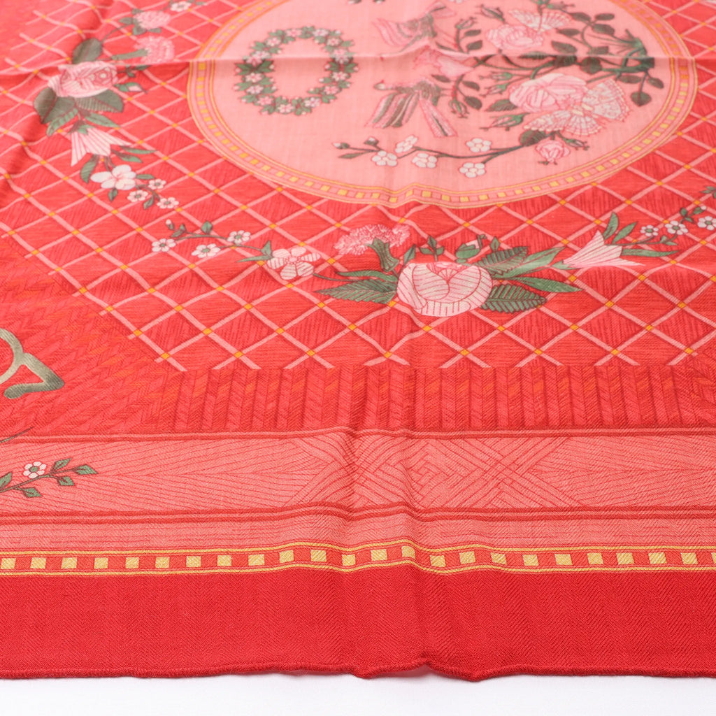Hermès Carré 90 "JEUX DE PAILLE" Cashmere x Silk handkerchief in Red